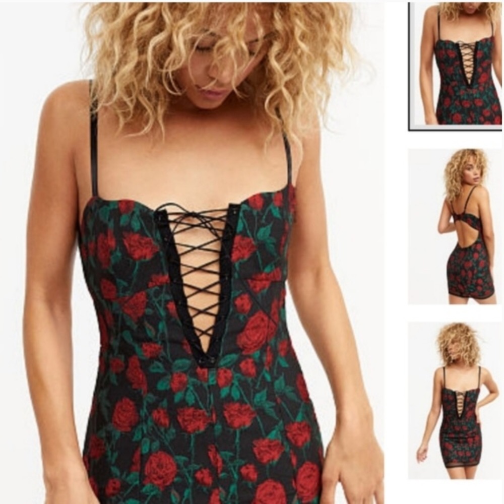 For Love & Lemons Free People Rose brocade Floral Mesh pin dot corset dress XS - Picture 6 of 11